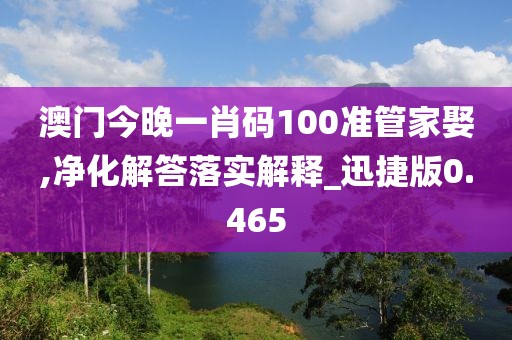 澳門今晚一肖碼100準管家娶,凈化解答落實解釋_迅捷版0.465