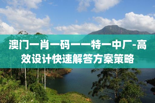 澳門一肖一碼一一特一中廠-高效設計快速解答方案策略