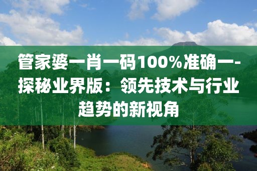 管家婆一肖一碼100%準(zhǔn)確一-探秘業(yè)界版：領(lǐng)先技術(shù)與行業(yè)趨勢(shì)的新視角