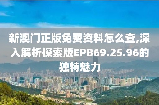 新澳門正版免費(fèi)資料怎么查,深入解析探索版EPB69.25.96的獨(dú)特魅力