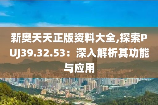 新奧天天正版資料大全,探索PUJ39.32.53：深入解析其功能與應(yīng)用